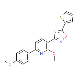ChemSpider 2D Image | 2-Methoxy-6-(4-methoxyphenyl)-3-[5-(2-thienyl)-1,2,4-oxadiazol-3-yl]pyridine | C19H15N3O3S