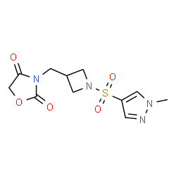 ChemSpider 2D Image | 3-({1-[(1-Methyl-1H-pyrazol-4-yl)sulfonyl]-3-azetidinyl}methyl)-1,3-oxazolidine-2,4-dione | C11H14N4O5S