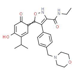 ChemSpider 2D Image | N-ethyl-5-(4-hydroxy-6-oxo-3-propan-2-yl-1-cyclohexa-2,4-dienylidene)-4-[4-(4-morpholinylmethyl)phenyl]-2H-isoxazole-3-carboxamide | C26H31N3O5