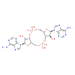 ChemSpider 2D Image | (2R,3S,3aS,7aS,9R,10aS,14aS)-2,9-Bis(6-amino-9H-purin-9-yl)octahydro-2H,7H-difuro[3,2-d:3',2'-j][1,3,7,9,2,8]tetraoxadiphosphacyclododecine-3,5,10,12-tetrol 5,12-dioxide | C20H24N10O12P2