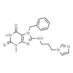 ChemSpider 2D Image | 7-Benzyl-8-{[3-(1H-imidazol-1-yl)propyl]amino}-3-methyl-3,7-dihydro-1H-purine-2,6-dione | C19H21N7O2