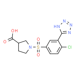 ChemSpider 2D Image | 1-{[4-Chloro-3-(1H-tetrazol-5-yl)phenyl]sulfonyl}-3-pyrrolidinecarboxylic acid | C12H12ClN5O4S