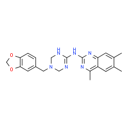 ChemSpider 2D Image | N-[5-(1,3-Benzodioxol-5-ylmethyl)-1,4,5,6-tetrahydro-1,3,5-triazin-2-yl]-4,6,7-trimethyl-2-quinazolinamine | C22H24N6O2