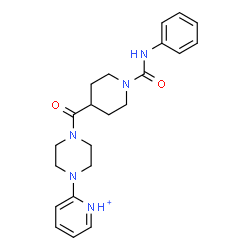 ChemSpider 2D Image | 2-(4-{[1-(Phenylcarbamoyl)-4-piperidinyl]carbonyl}-1-piperazinyl)pyridinium | C22H28N5O2