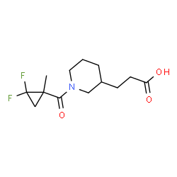 ChemSpider 2D Image | 3-{1-[(2,2-Difluoro-1-methylcyclopropyl)carbonyl]-3-piperidinyl}propanoic acid | C13H19F2NO3