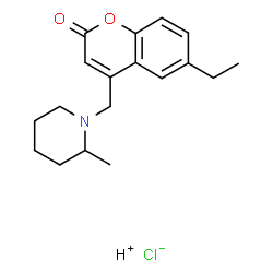 ChemSpider 2D Image | Hydrogen chloride 6-ethyl-4-[(2-methyl-1-piperidinyl)methyl]-2H-chromen-2-one (1:1:1) | C18H24ClNO2
