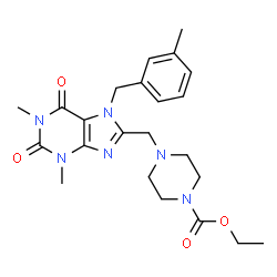 ChemSpider 2D Image | Ethyl 4-{[1,3-dimethyl-7-(3-methylbenzyl)-2,6-dioxo-2,3,6,7-tetrahydro-1H-purin-8-yl]methyl}-1-piperazinecarboxylate | C23H30N6O4