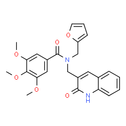 ChemSpider 2D Image | N-(2-Furylmethyl)-3,4,5-trimethoxy-N-[(2-oxo-1,2-dihydro-3-quinolinyl)methyl]benzamide | C25H24N2O6