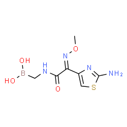ChemSpider 2D Image | ({[(2E)-2-(2-Amino-1,3-thiazol-4-yl)-2-(methoxyimino)acetyl]amino}methyl)boronic acid | C7H11BN4O4S