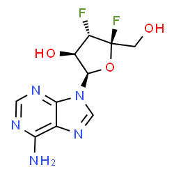 ChemSpider 2D Image | (2R,3R,4S,5R)-2-(6-Amino-9H-purin-9-yl)-4,5-difluoro-5-(hydroxymethyl)tetrahydro-3-furanol (non-preferred name) | C10H11F2N5O3