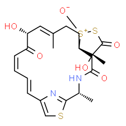 ChemSpider 2D Image | (2'R,3R,4R,9'E,11'R,13'Z,15'E)-4,11'-Dihydroxy-2',4,9'-trimethyl-4',5,12'-trioxospiro[1,2-dithiolan-2-ium-3,6'-[19]thia[3,20]diazabicyclo[15.2.1]icosa[1(20),9,13,15,17]pentaen]-2-olate | C22H26N2O6S3