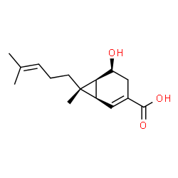 ChemSpider 2D Image | (1R,5S,6S,7S)-5-Hydroxy-7-methyl-7-(4-methyl-3-penten-1-yl)bicyclo[4.1.0]hept-2-ene-3-carboxylic acid | C15H22O3