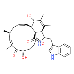ChemSpider 2D Image | (3S,3aR,6S,6aR,7Z,10S,11Z,14S,17aR)-6,14-Dihydroxy-3-(1H-indol-3-ylmethyl)-4,5,10,12-tetramethyl-3,3a,6,6a,9,10,15,16-octahydro-1H-cyclotrideca[d]isoindole-1,13,17(2H,14H)-trione | C32H38N2O5