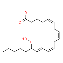 ChemSpider 2D Image | (5Z,8Z,11Z,13E)-15-Hydroperoxy-5,8,11,13-icosatetraenoate | C20H31O4
