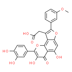 ChemSpider 2D Image | [2-(3,4-Dihydroxyphenyl)-3,5-dihydroxy-8-(3-methoxyphenyl)-4-oxo-4H-furo[2,3-h]chromen-9-yl]acetic acid | C26H18O10