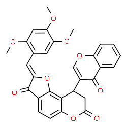 ChemSpider 2D Image | (2Z)-9-(4-Oxo-4H-chromen-3-yl)-2-(2,4,5-trimethoxybenzylidene)-8,9-dihydro-7H-furo[2,3-f]chromene-3,7(2H)-dione | C30H22O9