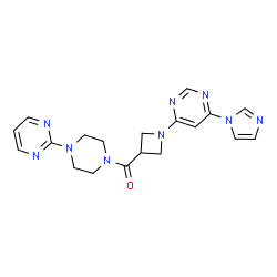 ChemSpider 2D Image | {1-[6-(1H-Imidazol-1-yl)-4-pyrimidinyl]-3-azetidinyl}[4-(2-pyrimidinyl)-1-piperazinyl]methanone | C19H21N9O