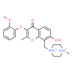 ChemSpider 2D Image | 1-{[7-Hydroxy-3-(2-methoxyphenoxy)-2-methyl-4-oxo-4H-chromen-8-yl]methyl}-4-methylpiperazinediium | C23H28N2O5