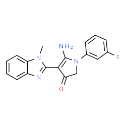 ChemSpider 2D Image | 5-Amino-1-(3-fluorophenyl)-4-(1-methyl-1H-benzimidazol-2-yl)-1,2-dihydro-3H-pyrrol-3-one | C18H15FN4O