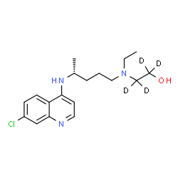 ChemSpider 2D Image | 2-[{(4R)-4-[(7-Chloro-4-quinolinyl)amino]pentyl}(ethyl)amino](~2~H_4_)ethanol | C18H22D4ClN3O