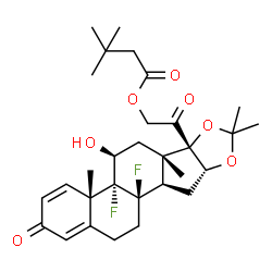 ChemSpider 2D Image | 2-[(4aS,4bR,5S,6aS,6bS,9aR,10aR,10bR)-4b,10b-Difluoro-5-hydroxy-4a,6a,8,8-tetramethyl-2-oxo-2,4a,4b,5,6,6a,9a,10,10a,10b,11,12-dodecahydro-6bH-naphtho[2',1':4,5]indeno[1,2-d][1,3]dioxol-6b-yl]-2-oxoet
hyl 3,3-dimethylbutanoate | C30H40F2O7