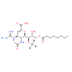 ChemSpider 2D Image | (6R)-5-Acetamido-2,6-anhydro-4-carbamimidamido-3,4,5-trideoxy-6-[(1R,2R)-2-hydroxy-1-[(~2~H_3_)methyloxy]-3-(octanoyloxy)propyl]-L-threo-hex-2-enonic acid | C21H33D3N4O8