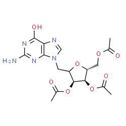 ChemSpider 2D Image | (2xi)-3,4,6-Tri-O-acetyl-1-(2-amino-6-hydroxy-9H-purin-9-yl)-2,5-anhydro-1-deoxy-D-ribo-hexitol | C17H21N5O8