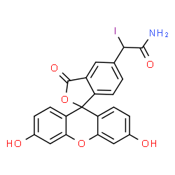 ChemSpider 2D Image | 2-(3',6'-Dihydroxy-3-oxo-3H-spiro[2-benzofuran-1,9'-xanthen]-5-yl)-2-iodoacetamide | C22H14INO6
