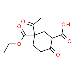 ChemSpider 2D Image | 5-Acetyl-5-(ethoxycarbonyl)-2-oxocyclohexanecarboxylic acid | C12H16O6