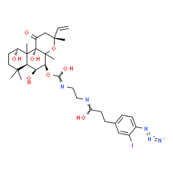ChemSpider 2D Image | (1Z)-3-(4-Azido-3-iodophenyl)-N-{2-[(E)-(hydroxy{[(3R,5S,6S,6aS,10S,10bS)-6,10,10b-trihydroxy-3,4a,7,7,10a-pentamethyl-1-oxo-3-vinyldodecahydro-1H-benzo[f]chromen-5-yl]oxy}methylene)amino]ethyl}propan
imidic acid | C32H44IN5O8