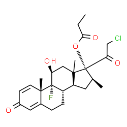 ChemSpider 2D Image | (11beta,13xi,16beta)-21-Chloro-9-fluoro-11-hydroxy-16-methyl-3,20-dioxopregna-1,4-dien-17-yl propionate | C25H32ClFO5