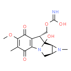 ChemSpider 2D Image | [(1aS,8R,8bS)-8a-Hydroxy-6-methoxy-1,5-dimethyl-4,7-dioxo-1,1a,2,4,7,8,8a,8b-octahydroazireno[2',3':3,4]pyrrolo[1,2-a]indol-8-yl]methyl hydrogen carbonimidate | C16H19N3O6