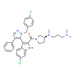 ChemSpider 2D Image | {6-Chloro-3-[1-(4-chlorobenzyl)-4-phenyl-1H-pyrazol-5-yl]-1H-indol-2-yl}[(3S)-3-{[3-(dimethylamino)propyl](methyl)amino}-1-pyrrolidinyl]methanone | C35H38Cl2N6O