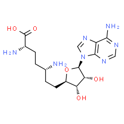 ChemSpider 2D Image | (2S,5S)-2,5-Diamino-7-[(2R,3S,4R,5R)-5-(6-amino-9H-purin-9-yl)-3,4-dihydroxytetrahydro-2-furanyl]heptanoic acid | C16H25N7O5