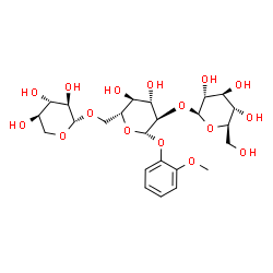 ChemSpider 2D Image | 2-Methoxyphenyl beta-D-glucopyranosyl-(1->2)-[beta-D-xylopyranosyl-(1->6)]-beta-D-glucopyranoside | C24H36O16