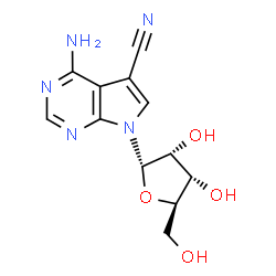 ChemSpider 2D Image | 4-Amino-7-(alpha-D-ribofuranosyl)-7H-pyrrolo[2,3-d]pyrimidine-5-carbonitrile | C12H13N5O4