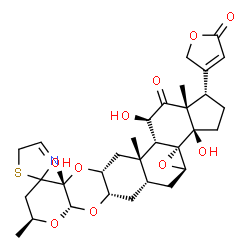 ChemSpider 2D Image | (1S,3aR,3bS,4aR,5aS,6aS,7aS,9S,11aR,12aR,13aS,13bR,14R,15aR)-3a,11a,14-Trihydroxy-9,13a,15a-trimethyl-1-(5-oxo-2,5-dihydro-3-furanyl)-2,3,3a,4a,5,5a,6,6a,7a,9,10,11a,12a,13,13a,13b,14,15a-octadecahydr
o-5'H-spiro[cyclopenta[7,8]oxireno[8a,9]phenanthro[2,3-b]pyrano[3,2-e][1,4]dioxine-11,2'-[1,3]thiazol]-15(1H)-one | C31H39NO10S