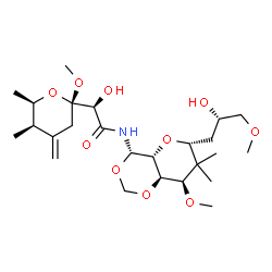 ChemSpider 2D Image | (2R)-2-Hydroxy-N-{(4S,4aR,6R,8R,8aR)-6-[(2S)-2-hydroxy-3-methoxypropyl]-8-methoxy-7,7-dimethylhexahydropyrano[3,2-d][1,3]dioxin-4-yl}-2-[(2S,5R,6R)-2-methoxy-5,6-dimethyl-4-methylenetetrahydro-2H-pyra
n-2-yl]acetamide (non-preferred name) | C25H43NO10
