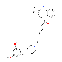 ChemSpider 2D Image | 7-[4-(3,5-Dimethoxybenzyl)-1-piperazinyl]-1-(1-methyl-4,10-dihydropyrazolo[3,4-b][1,5]benzodiazepin-5(1H)-yl)-1-heptanone | C31H42N6O3