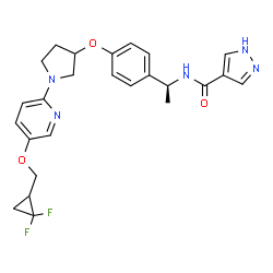 ChemSpider 2D Image | N-[(1S)-1-{4-[(1-{5-[(2,2-Difluorocyclopropyl)methoxy]-2-pyridinyl}-3-pyrrolidinyl)oxy]phenyl}ethyl]-1H-pyrazole-4-carboxamide | C25H27F2N5O3