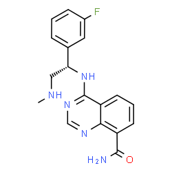 ChemSpider 2D Image | 4-{[(1S)-1-(3-Fluorophenyl)-2-(methylamino)ethyl]amino}-8-quinazolinecarboxamide | C18H18FN5O
