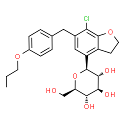 ChemSpider 2D Image | (1S)-1,5-Anhydro-1-[7-chloro-6-(4-propoxybenzyl)-2,3-dihydro-1-benzofuran-4-yl]-D-glucitol | C24H29ClO7