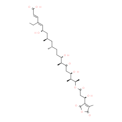ChemSpider 2D Image | (2E,4E,6S,8R,10S,13S,14S,17R,18S,19R)-4-Ethyl-6,13,17-trihydroxy-19-{[(3R)-3-hydroxy-3-(4-methyl-2,5-dioxo-2,5-dihydro-3-furanyl)propanoyl]oxy}-8,10,14,18-tetramethyl-15-oxo-2,4-icosadienoic acid | C34H52O12