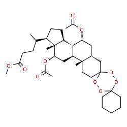 ChemSpider 2D Image | Methyl (4S)-4-[(5''R,7''R,8''R,9''S,10''S,12''S,13''R,14''S,17''R)-7'',12''-diacetoxy-10'',13''-dimethylhexadecahydrodispiro[cyclohexane-1,3'-[1,2,4,5]tetroxane-6',3''-cyclopenta[a]phenanthren]-17''-y
l]pentanoate | C35H54O10