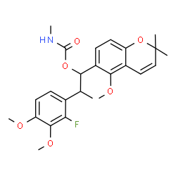 ChemSpider 2D Image | 2-(2-Fluoro-3,4-dimethoxyphenyl)-1-(5-methoxy-2,2-dimethyl-2H-chromen-6-yl)propyl methylcarbamate | C25H30FNO6