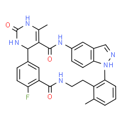 ChemSpider 2D Image | 4-(3-{[2-(2,6-Dimethylphenyl)ethyl]carbamoyl}-4-fluorophenyl)-N-(1H-indazol-5-yl)-6-methyl-2-oxo-1,2,3,4-tetrahydro-5-pyrimidinecarboxamide | C30H29FN6O3