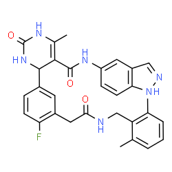 ChemSpider 2D Image | 4-(3-{2-[(2,6-Dimethylbenzyl)amino]-2-oxoethyl}-4-fluorophenyl)-N-(1H-indazol-5-yl)-6-methyl-2-oxo-1,2,3,4-tetrahydro-5-pyrimidinecarboxamide | C30H29FN6O3