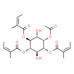 ChemSpider 2D Image | (1S,2S,3R,4R,5S,6R)-5-Acetoxy-3,6-dihydroxy-1,2,4-cyclohexanetriyl (2Z,2'Z,2''Z)tris(2-methyl-2-butenoate) | C23H32O10