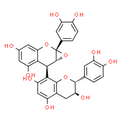 ChemSpider 2D Image | (2R,3S)-2-(3,4-Dihydroxyphenyl)-8-[(1aS,7R,7aR)-1a-(3,4-dihydroxyphenyl)-4,6-dihydroxy-7,7a-dihydro-1aH-oxireno[b]chromen-7-yl]-3,5,7-chromanetriol | C30H24O12