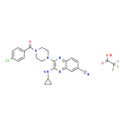 ChemSpider 2D Image | 2-[4-(4-Chlorobenzoyl)-1-piperazinyl]-3-(cyclopropylamino)-6-quinoxalinecarbonitrile trifluoroacetate (1:1) | C25H22ClF3N6O3